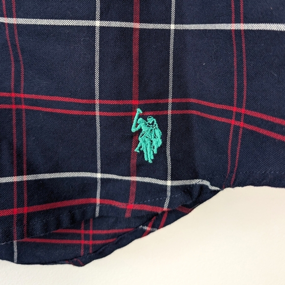 U.S. Polo Assn. Navy Plaid Long Sleeve Shirt Dress In Size Medium - Picture 2 of 8